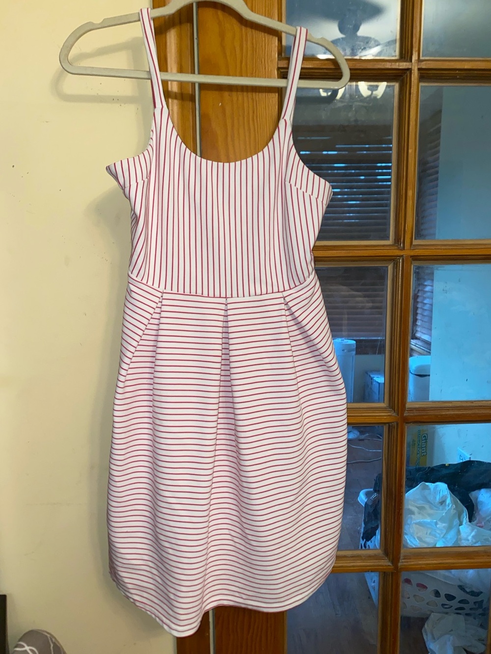 Freeway Striped Pink and White Fit-and-Flare Dress, L